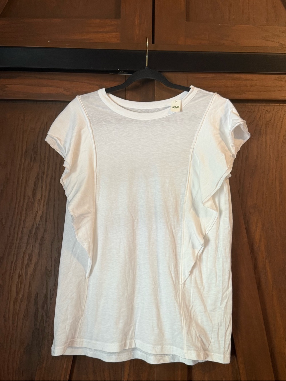 NWT Offline by Aerie White Ruffle Sleeve‎ Oversized Top Size Small 100% Cotton